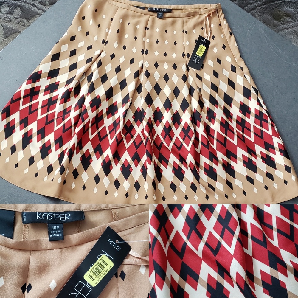 Kasper Tan and Red argyle skirt NWT